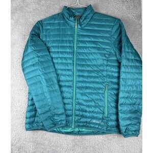 Eddie Bauer Goose Down Coat Womens XL EB700 Teal Green Puffer Jacket Full Zip